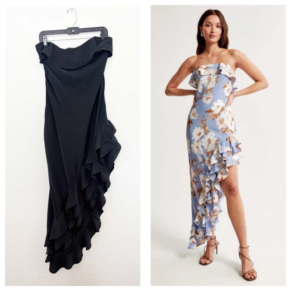 Abercrombie & Fitch Ruffle Asymmetrical Maxi Dress Size Medium Black Cocktail